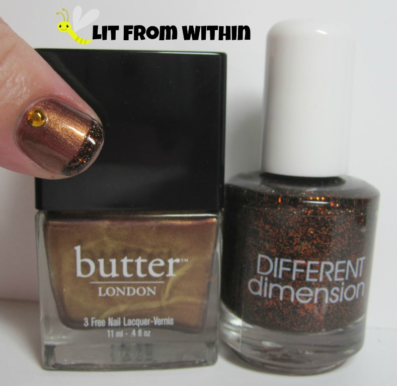  Bottle shot:  Butter London Trifle, and Different Dimension It Rubs The Lotion On Its Skin.