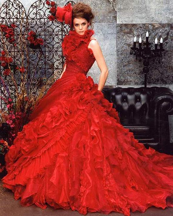WhiteAzalea Ball  Gowns  Ball  Gown  Prom Dresses  with Flame Red 