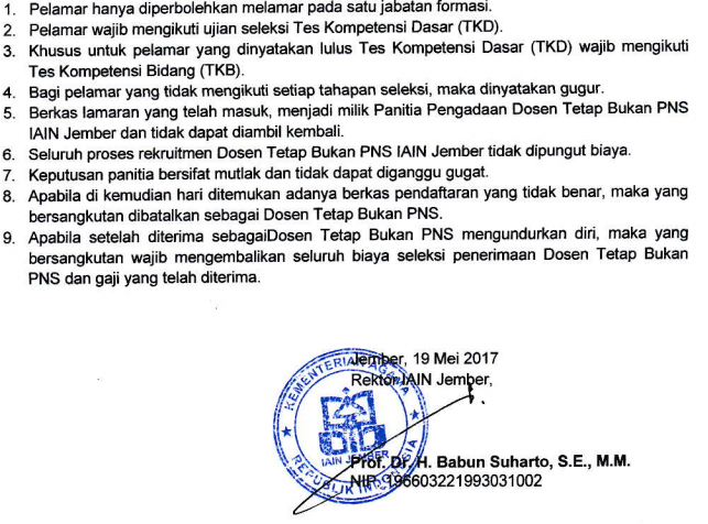 Penerimaan Calon Dosen Tetap Bukan Pns Iain Jember Tahun 2017