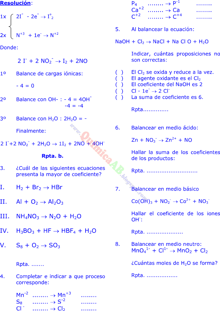 REACCIONES QUÍMICAS - BALANCE DE ECUACIONES TEORIA DE ...