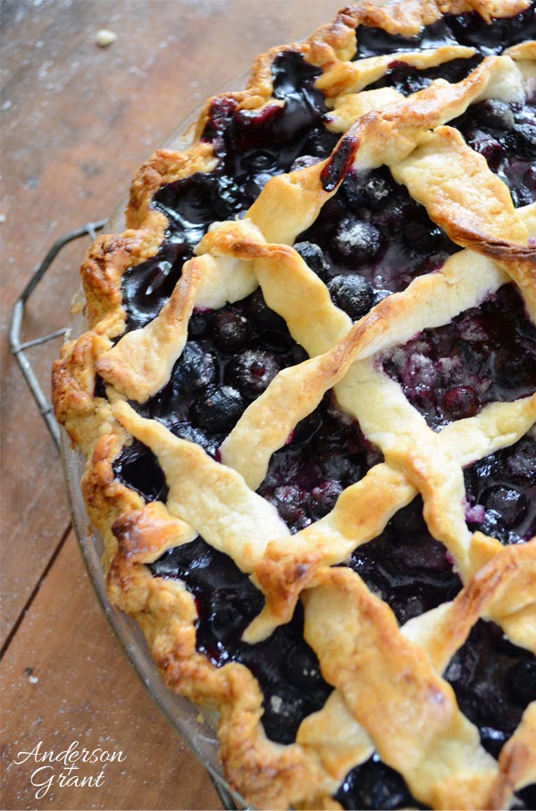 Top of a freshly baked blueberry pie