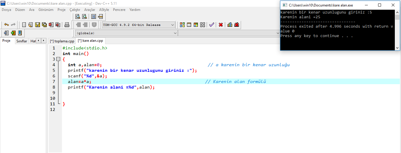 C Programlama Ornek 3 Karenin Alani Muhendisce Bilgiler