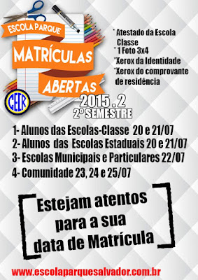 Calendário de Matrícula 2015.2 - Escola Parque
