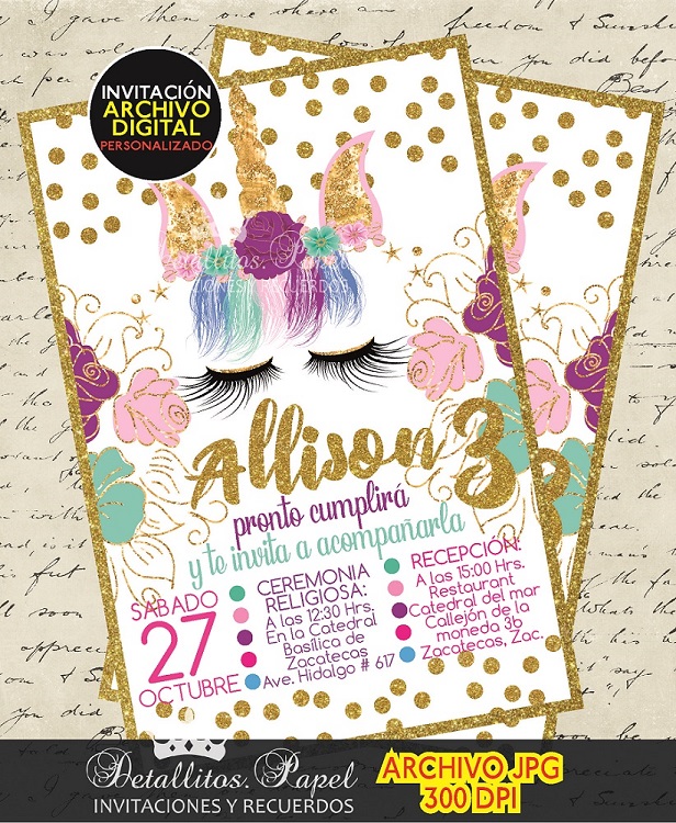 Detallitos Papel Invitaciones Y Recuerdos Invitacion Unicornio