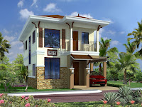 Diseño de fachada de casa de 2 niveles con espacio para un auto, coche o carro