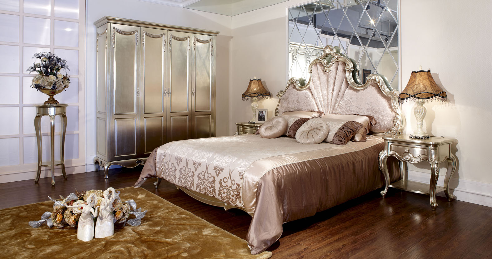 gray and gold french bedroom furniture set