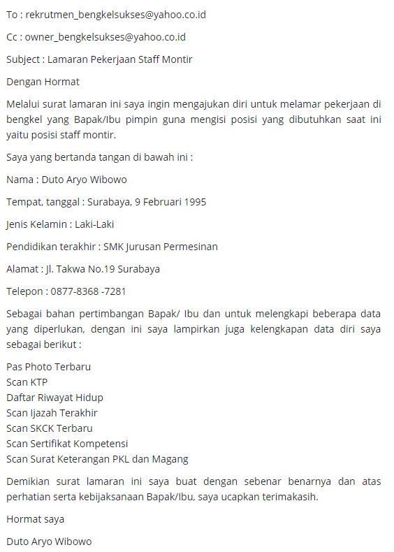 25 Contoh Surat Lamaran Kerja Yang Baik Benar Inggris