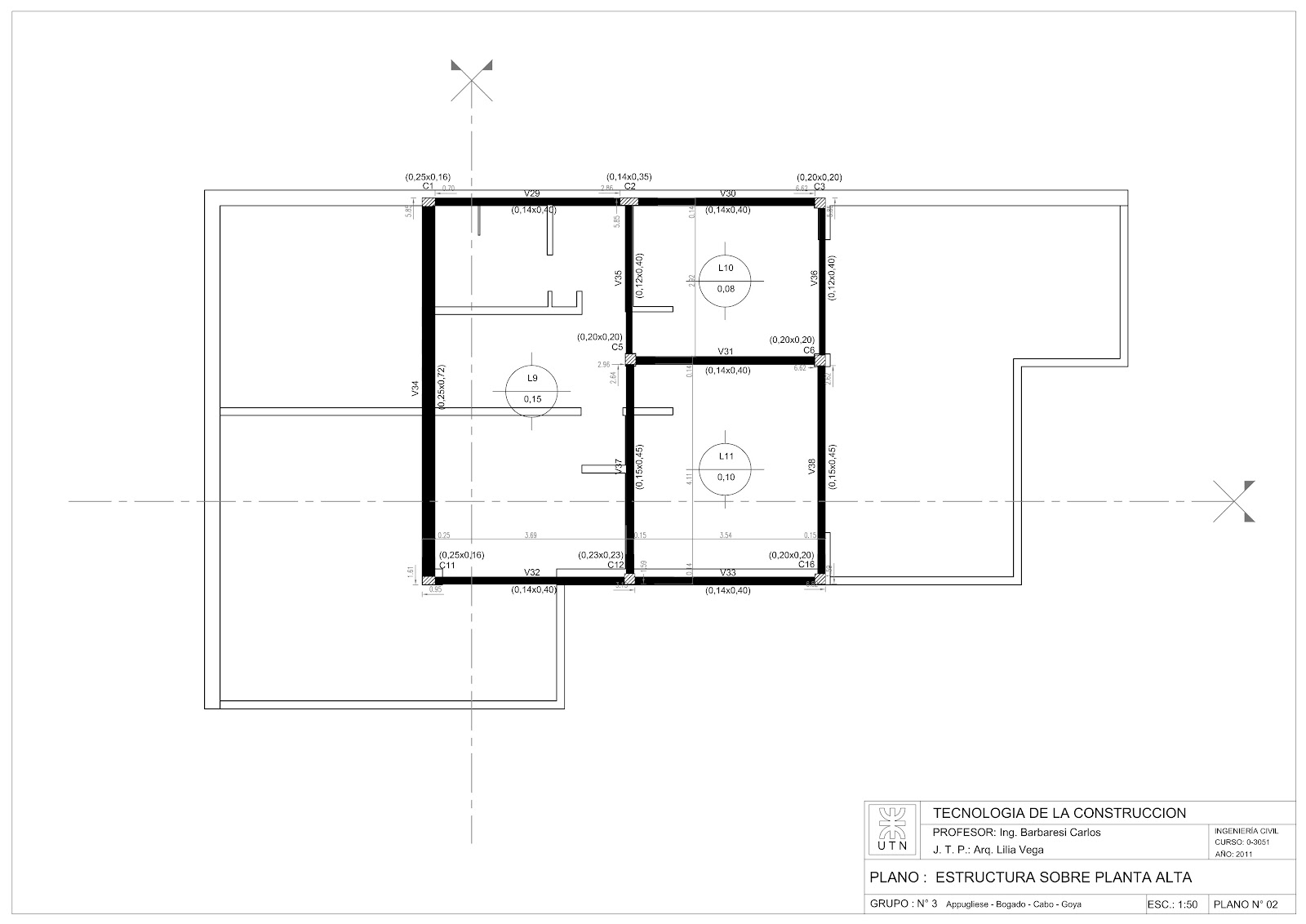Detalles constructivos CAD: Plano replanteo arquitectura y estructura
