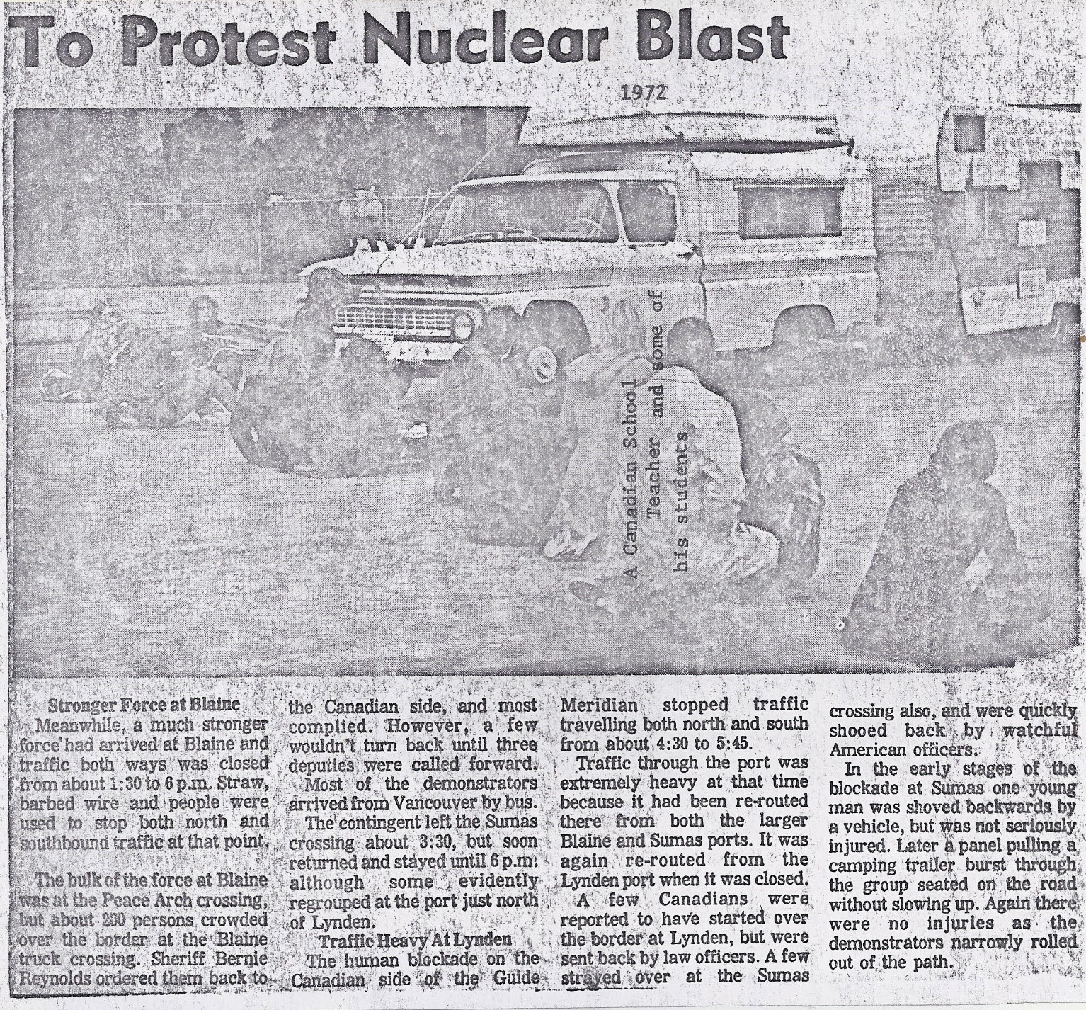 Nooksack Valley Nostalgia Sumas Border Protest 1972 (Newspaper Excerpt