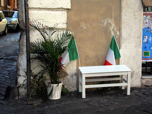 Patriotic bench with tricolors, Rome