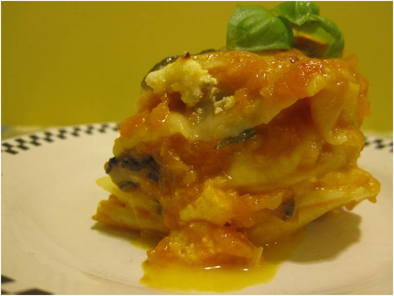 Edible biology Lasagna with roasted fall vegetables and fresh pasta noodles