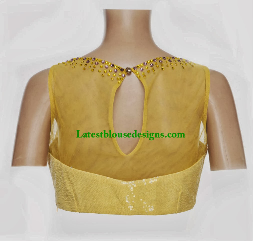 Sheer Net Yellow Sequins Blouse | Latest Blouse Designs