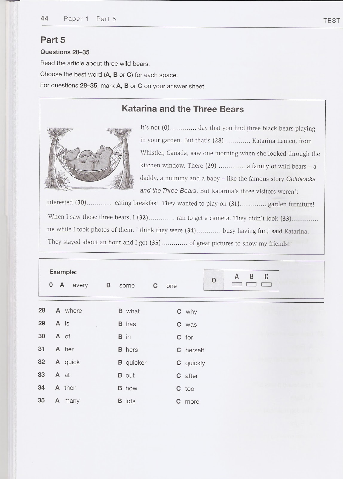 Exámenes de Cambridge Reading & Writing Test 2 (KET)