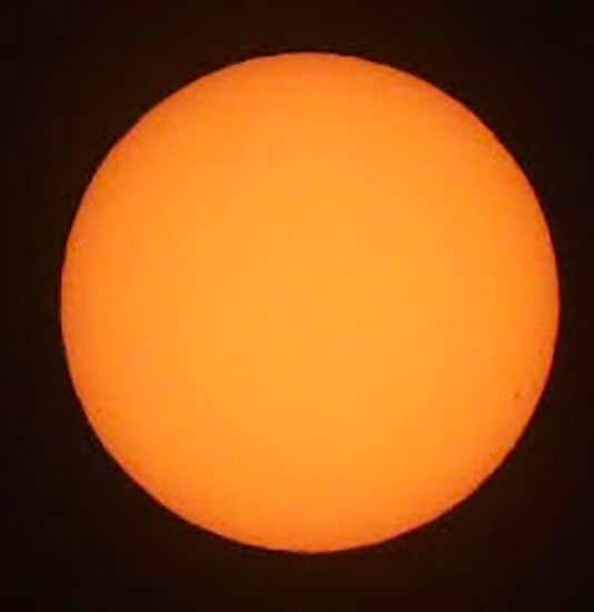 Finally, a sun spot (lower, right side) starts to show up, 200mm DSLR (Source: Palmia Observatory)