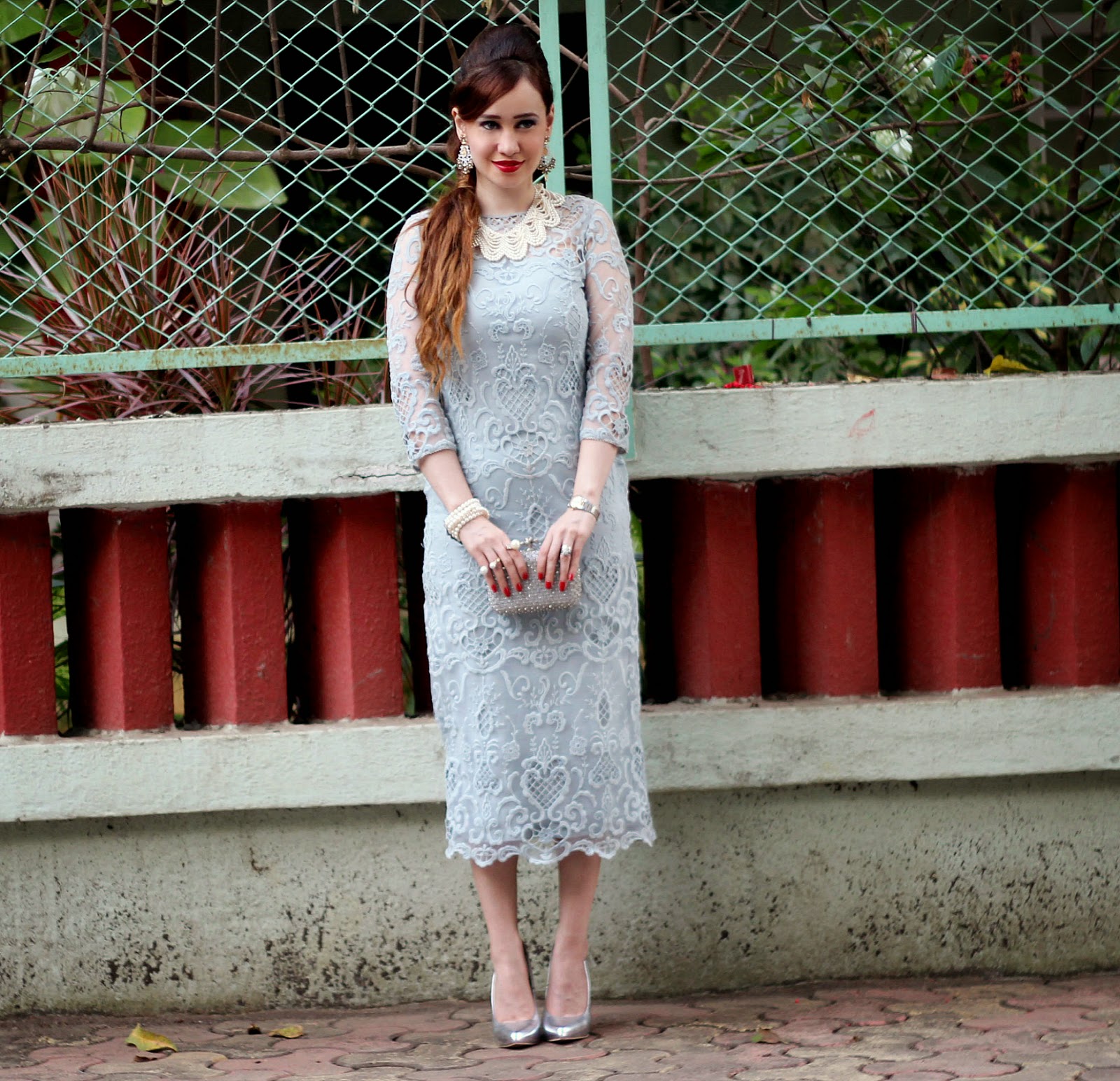 Vero Moda Marquee Grey Lace Dress