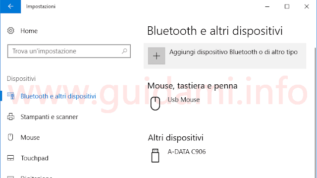 Windows 10 impostazioni per aggiungere dispositivi Bluetooth