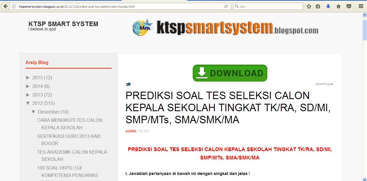 Download Soal Tes Calon Kepala Sekolah Sd Unduh File Guru
