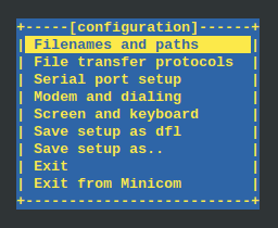 Dialog konfigurasi minicom yang berwarna