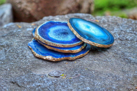 gold silver rimmed agate coasters etsy