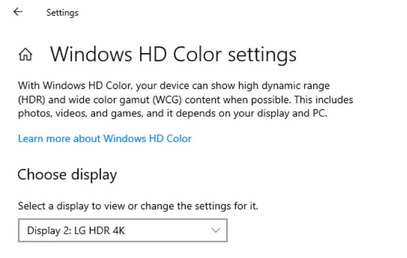 Windows HD Color settings in Windows 10 Insider Preview Build 17711
