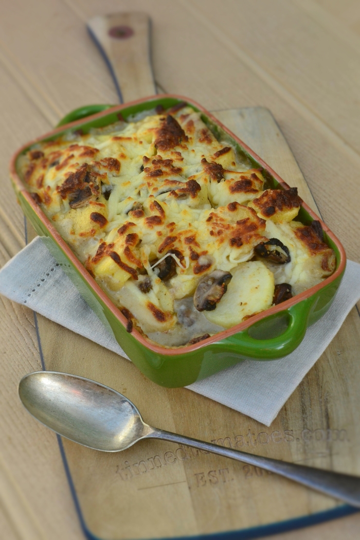 Creamy Mushroom Potato Dauphinoise Tinned Tomatoes