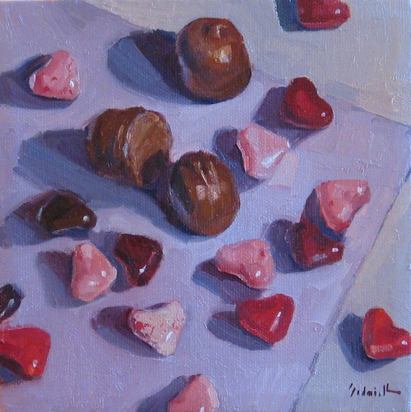 Sedwick Studio "Cherry Hearts" a still life oil painting of valentines