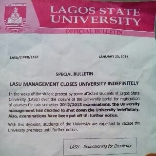 lasu shut down further notice