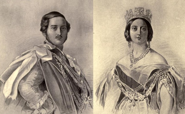 Prince Albert and Queen Victoria from portraits by Dalton after F Winterhal...