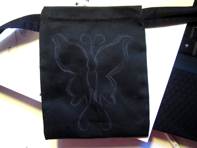 Fabric Painting: Butterfly on a pocket with a belt. 