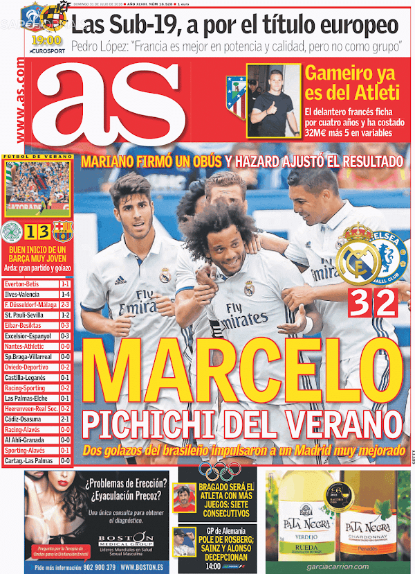 Real Madrid, AS: "Marcelo, pichichi del verano"