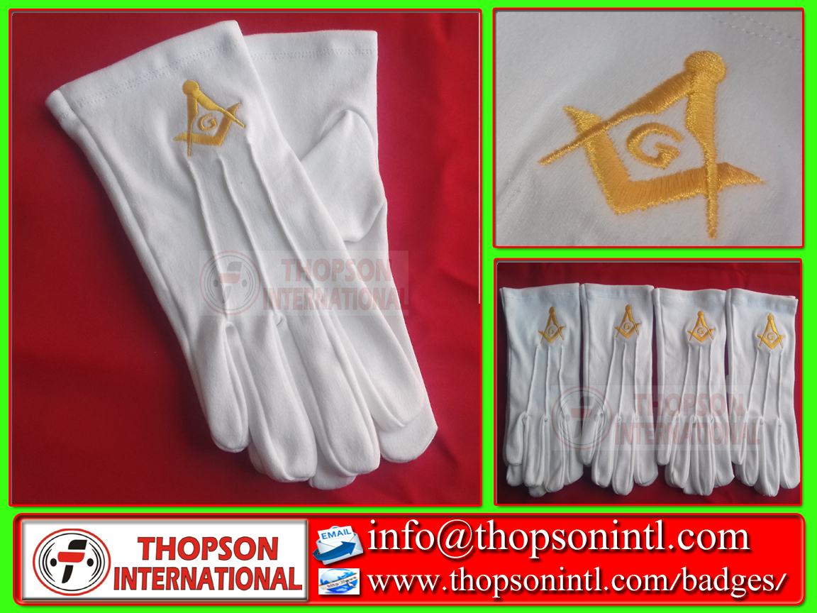 Thopson International Masonic Regalia Master Mason white cotton gloves