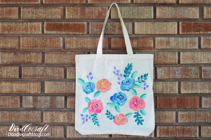 Hand Painted Floral Pattern in Teal & Navy Blue Tote Bag for Sale