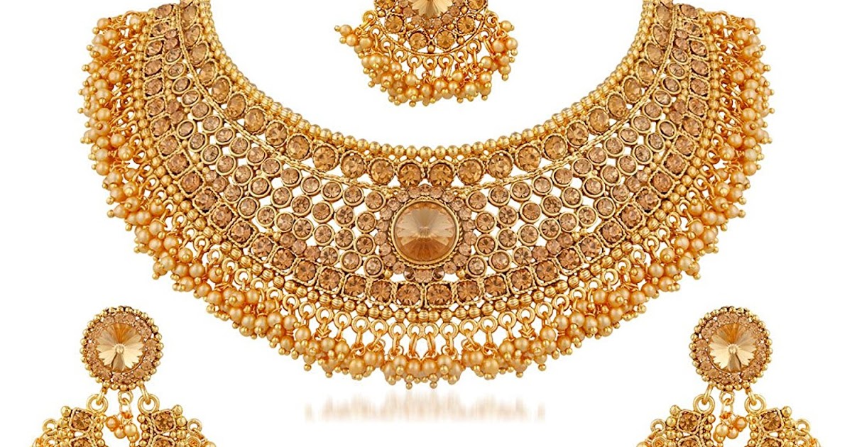 Apara Bridal Gold Plated Pearl LCT Stones Necklace Set For Women ...