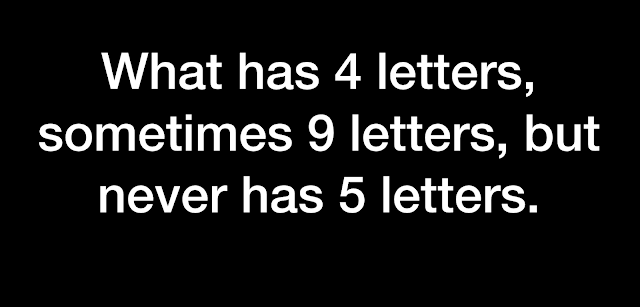 What has 4 letters, sometimes 9 letters, but never has 5 letters.