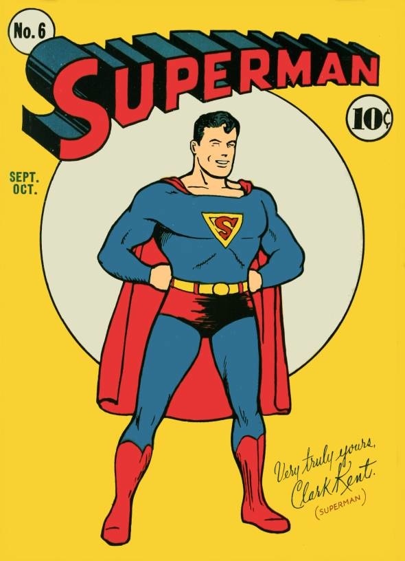 Imagen de la portada original del cómic de Superman, número 6. Arriba las letras en Rojo con el nombre de Superman y abajo el afamado superhéroe de azul y capa roja.