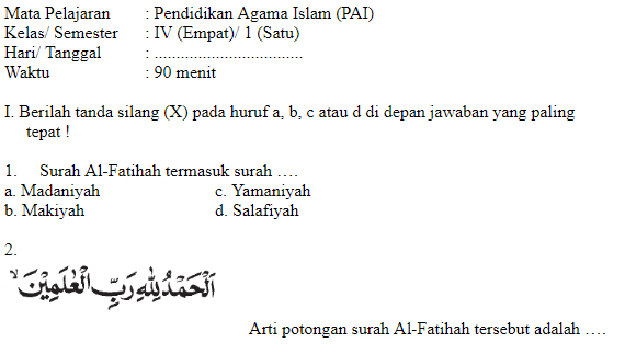 Soal Ulangan Ujian Pendidikan Agama Islam Kelas 4 Semester