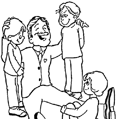 Dibujo de un padre feliz con sus hijos para colorear pintar