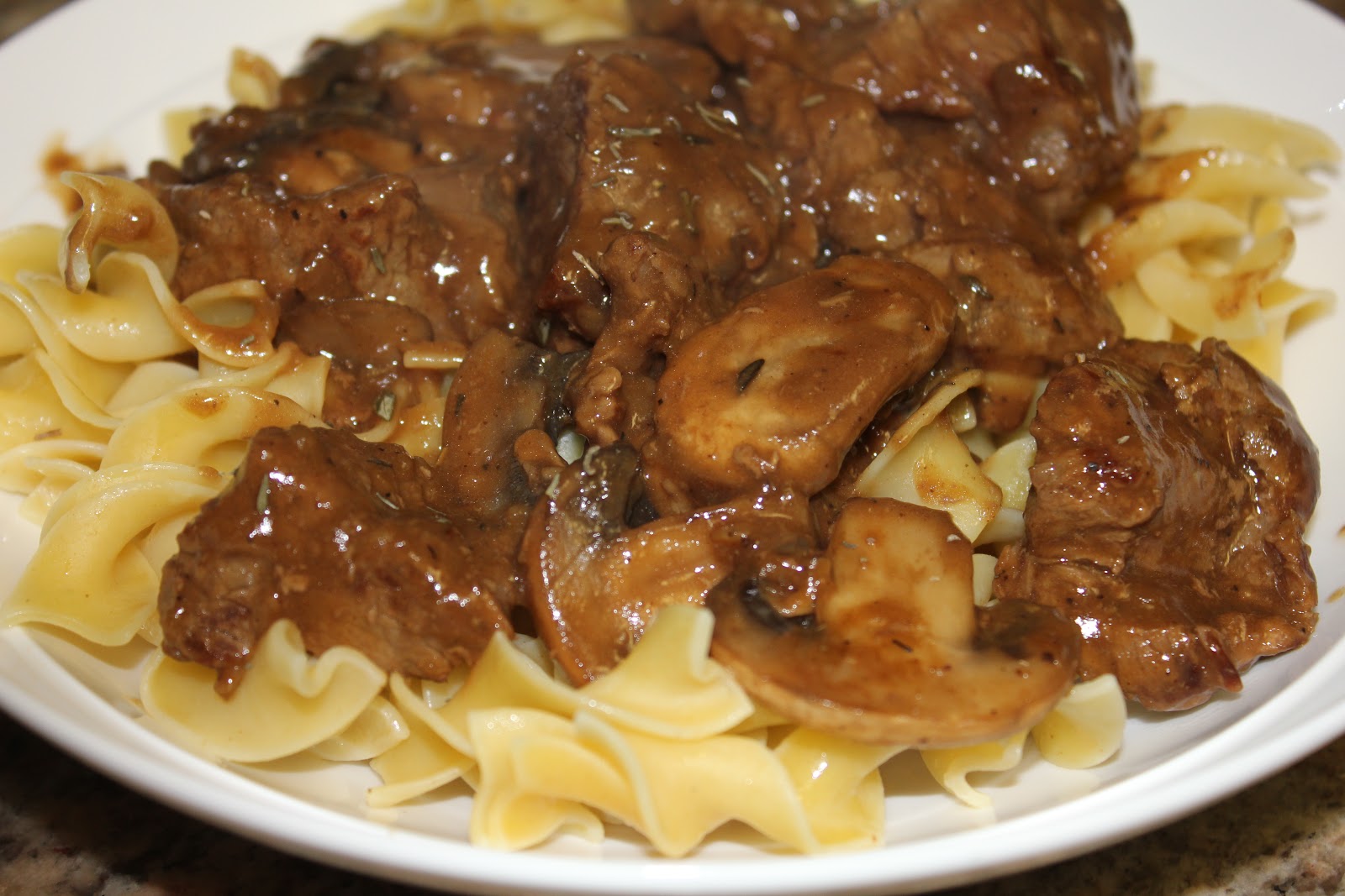 simply made with love Steak Tips with Peppered Mushroom Gravy