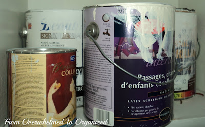 Purging and storing leftover paint | fromoverwhelmedtoorganized.blogspot.ca