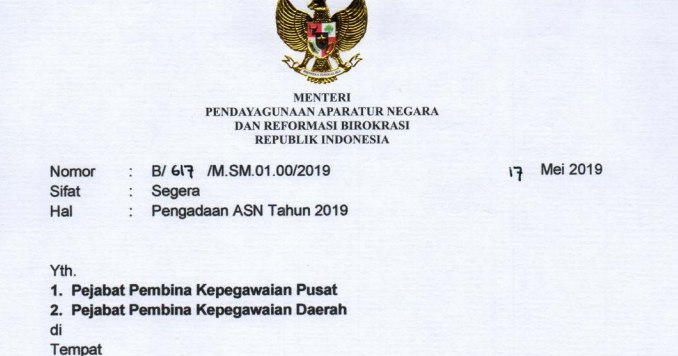 Surat Edaran Menpan Rb Terbit Terkait Pengadaan Asn 2019