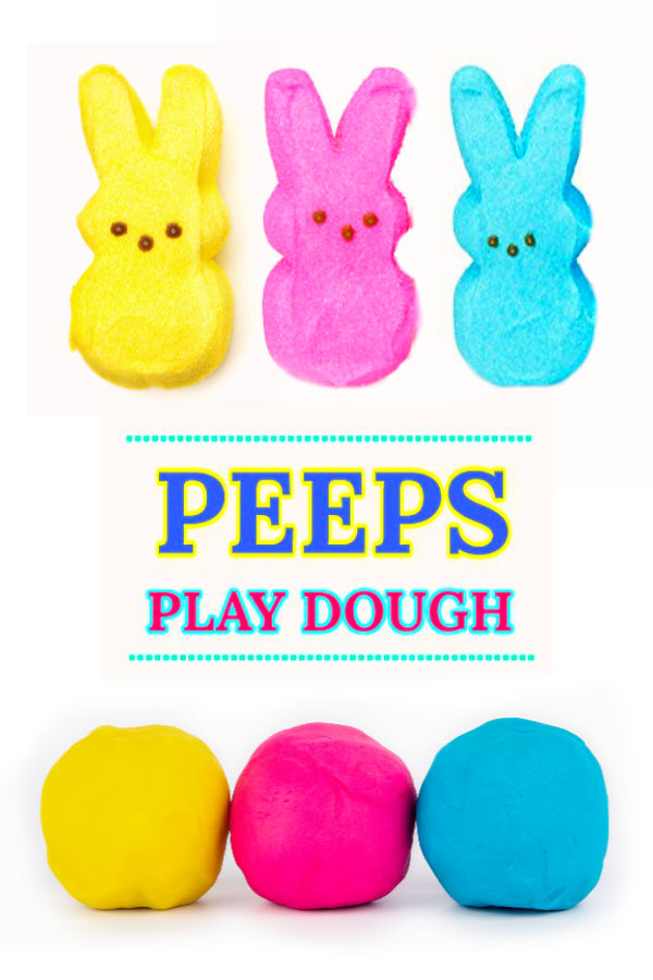 EASTER FUN FOR KIDS: Make play dough from PEEPS candy. This easy recipe is taste-safe, making if great for kids of all ages!  Why not turn some of that Easter candy into fun? #peeps #peepsplaydough #playdoughrecipe #peepsplaydoughrecipe #peepsrecipes #peepscrafts #easterplaydough #kidseastercrafts #easteractivitieskids #tastesafeplaydough #growingajeweledrose