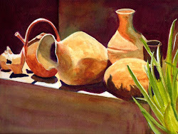 still clay pots watercolor painting drawing bunny artwork