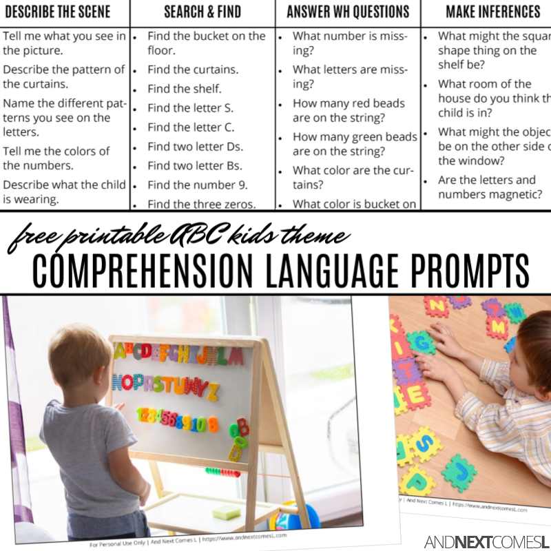 Free Printable ABC Themed Comprehension Language Prompts And Next