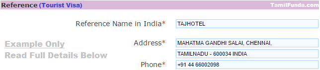 Reference name and address in India visa application for tourists