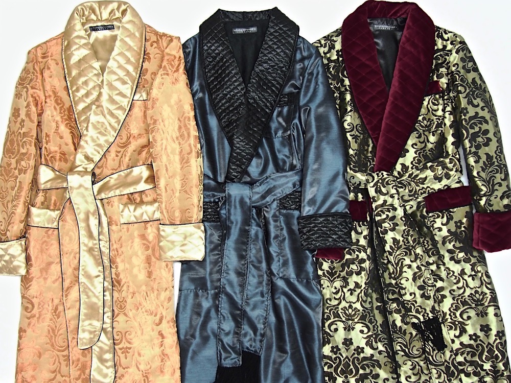 Men's Gold Paisley and Quilted Silk Dressing Gown Robe