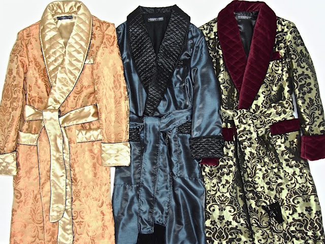 Men's luxury silk dressing gowns smoking robes quilted paisley