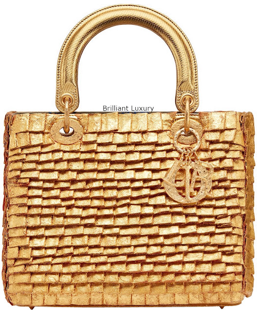 ♦Lady Dior bag, embroidered cotton pieces covered with 24kt gold-hand-hammered and metal charms, designer Olga De Amaral