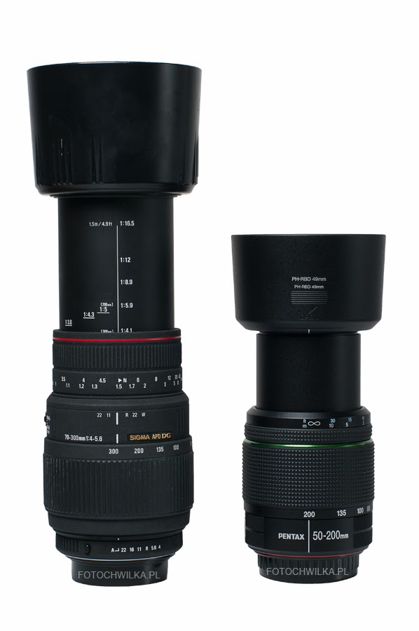 Sigma 70-300 mm f/4-5,6 APO DG MACRO i Pentax 50-200 mm WR z osłoną przeciwsłoneczną