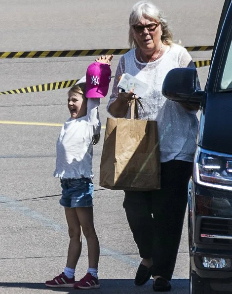 Crown Princess Victoria, Princess Estelle, Prince Oscar at Kalmar Öland Airport. Crown Princess Victoria's 40th birthday celebrations