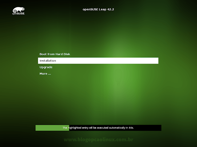 Tela de boot do openSUSE Leap 42.2